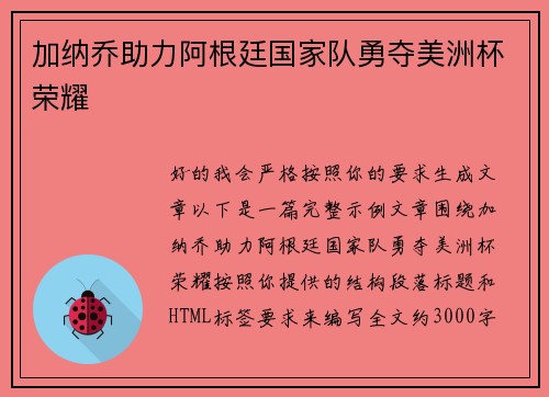 加纳乔助力阿根廷国家队勇夺美洲杯荣耀